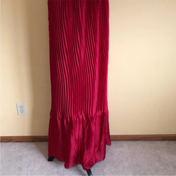 Free People Chelsea Pleated Gown one shoulder red shiny flowy dress size large - Picture 7 of 11